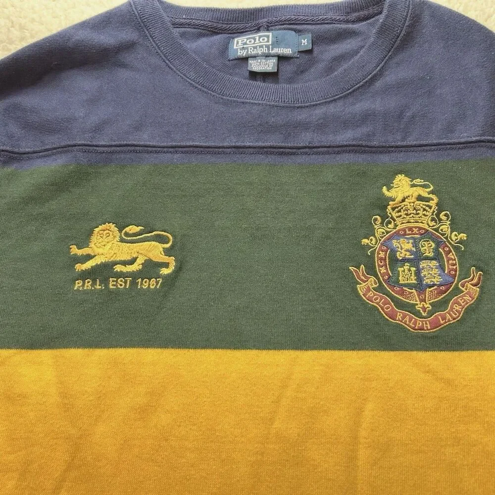 Vintage Polo Ralph Lauren Sweatshirt Men's Size M Color Block Crest Striped Logo